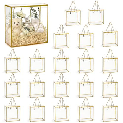 Okllen 20 Packs Clear Gift Box, 8x8x3.5 Inch PET Plastic Reusable Gift Bags with Handle, Favor Box for Mother's Day, Birthday Party, Wedding Favors, Valentine's Day