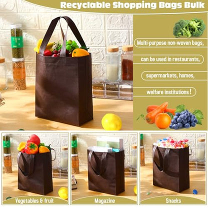 Windyun 50 Pcs Reusable Tote Bag Bulk 8 x 4 x 10 Inch, Brown - color: Brown