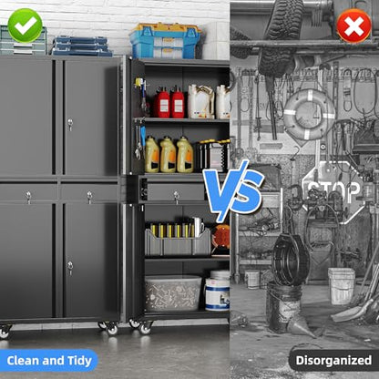 71-Inch Garage Storage Cabinet with 2 Drawers, Wheels and Pegboard - color: Black, size: 16"D x 30"W x 71"H