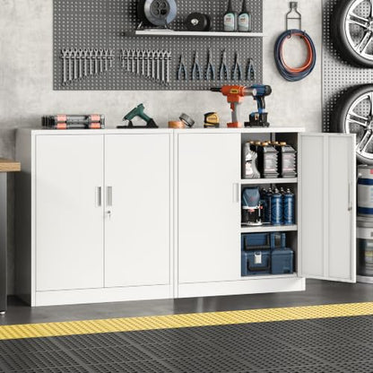 Metal Storage Cabinet,36" Locking Cabinet with 2 Adjustable Shelves - color: White, size: 36"H×32"W×16"D