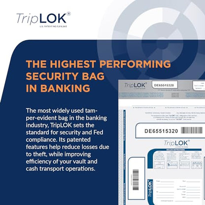ControlTek TripLok 15" x 20", Clear with Pocket, 50 Bags, Tamper-Evident Deposit Bags for Cash Handling & Valuables, Moisture, Heat and Cold Sensitive Ink, Tear-off receipt + Large Barcodes 585051