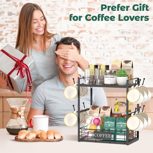 EsLuker.ly Coffee Mug Cup Holder Tree Bar Station Organizer, 2 Tier Black - color: Black + Black