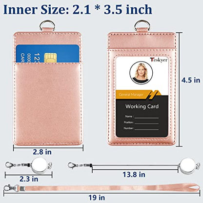 Teskyer Badge Holder with Retractable Lanyard, Vertical Rose Gold - color: Rose Gold #02, size: Vertical