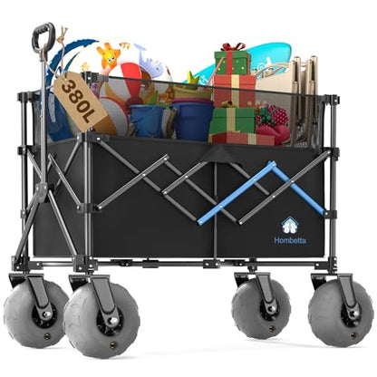 Beach Wagon with Big Wheels for Sand, 450LBS Heavy Duty Foldable Wagon Cart - color: Black, size: 380L