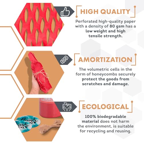 APQ Supply Honeycomb Packing Paper Red, 15 Inch x 100 Feet, Boutique Gift Packaging for Small Businesses, Retail Shops, and E-Commerce Orders - style: Red / Pack of 1