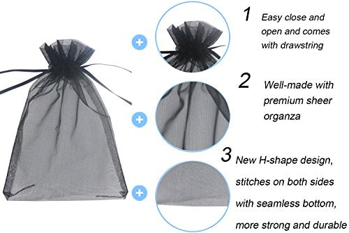 Wudygirl 100 PCS Organza Bags 3.9"x4.7" Gift Bags with Drawstring Black - color: Black, size: 3.9x4.7 IN