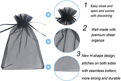 Wudygirl 100 PCS Organza Bags 3.9"x4.7" Gift Bags with Drawstring Black - color: Black, size: 3.9x4.7 IN