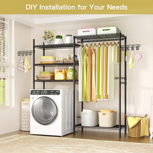 Ulif U5 Over the Washer and Dryer Storage Shelf, Laundry Room Space Saver - color: Black, size: Medium: 58.2”W x 13.4”D x 77.5”H