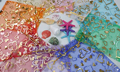 Stratalife 5"x7" Heart Printed Organza Bags with Drawstring, 100PCS - color: 100pcs Mix 5X7