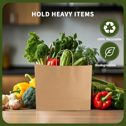 13x7x13 Inch Kraft Paper Large Gift Bags with Handles Bulk-50Pack Recyclable Sturdy Brown Paper Bags for Business, Merchandise, Gifts Bags, Shopping, Retail Stores, Takeout, Birthday Party