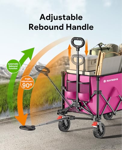 180L Wagons Carts Foldable with Wheels and Brakes for Camping Grocery - color: Pink, size: 180l