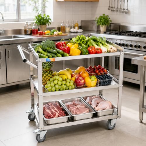 Treshin 3 Tier Stainless Steel Utility Cart, 16.73" W x 27.76" L x 31.61" H - size: 16.73" W x 27.76" L x 31.61" H
