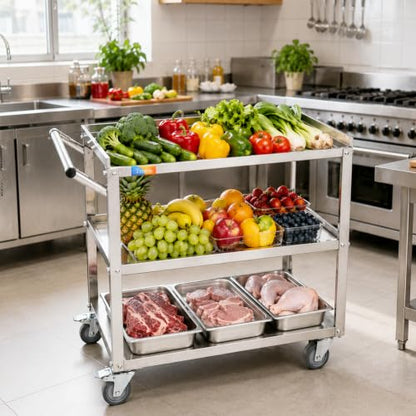 Treshin 3 Tier Stainless Steel Utility Cart, 16.73" W x 27.76" L x 31.61" H - color: 3 Tier Utility Cart, size: 16.73" W x 27.76" L x 31.61" H
