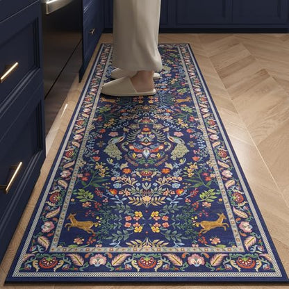 Rugcomf Runner Rug 2x6 Floral Washable Non Slip, Blue - color: Blue, size: 2' x 6' (Rectangular)