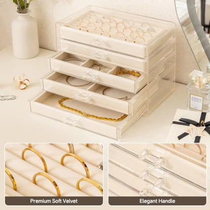 Frebeauty Acrylic Jewelry Box,5-Layer Jewelry Organizer with Drawers - color: Beige