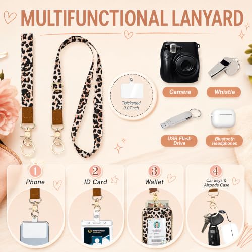 ID Badge Holder with Lightweight RFID Blocking Card Holder, Lanyard Wallet - color: Classic Leopard