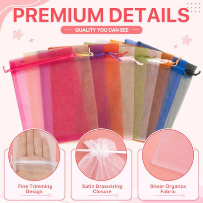 ANZNKU 100PCS Organza Bags 5x7 White Small Gift Mesh Drawstring Goodie Bags - color: White