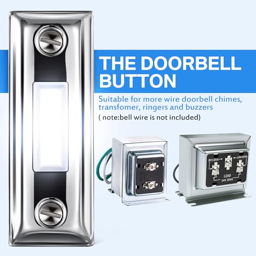 Dreyoo Metal Doorbell Push Button, LED Wired Doorbell, Silver,White Light - color: Silver,White Light