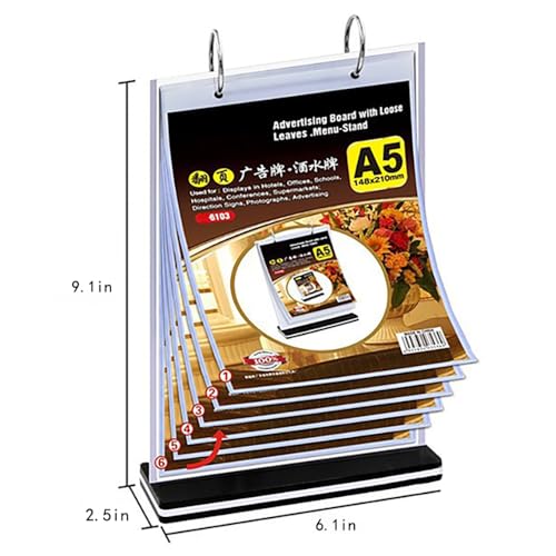 A5 T-shaped multi-page flip acrylic sign holder, menu / photo / advertising / drink display stand