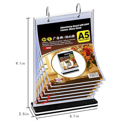 A5 T-shaped multi-page flip acrylic sign holder, menu / photo / advertising / drink display stand
