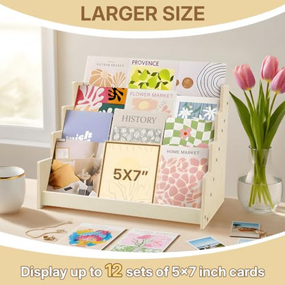 4 Tier 1Pc Wooden Greeting Card Display Stand - color: Wood