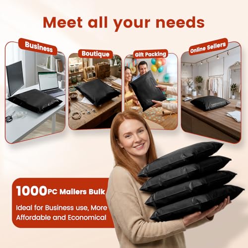Metronic Poly Mailers 14x19 1000 Pack, Large Bulk Self Seal Shipping Bags - color: Black, size: 14.5x19 1000PC