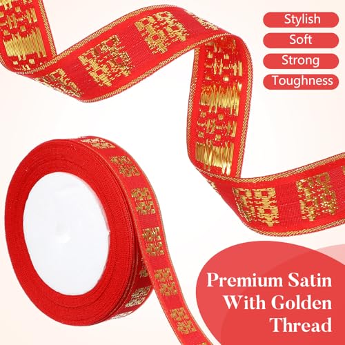 SHINEOFI Wedding Decorative Ribbon 1 Inch Red Double Happiness Chinese Character Ribbon for Wrapping Party Wedding and Festive Packaging