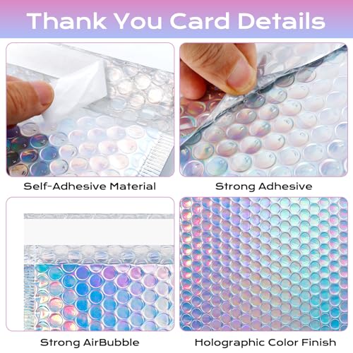 50 Pack Metallic Bubble Mailers, Holographic Bubble Mailer, 3 Size