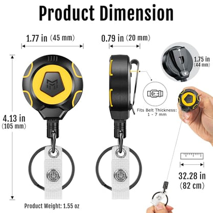 MNGARISTA Heavy Duty Retractable Badge Reel, 10 oz 31.5'' Keychain, 2 Pack - color: Yellow Keychain 2 Pcs