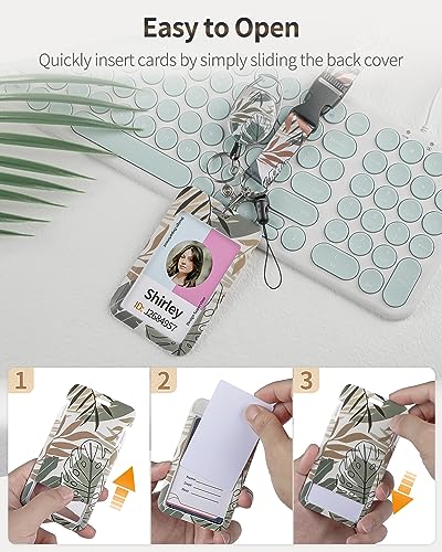 Uniclife Floral Sliding Badge Holder Monstera Leaves Plastic Case with Retractable Badge Reel Carabiner Clip and Detachable Lanyard Strap Vertical Card Protector for Women Nurse Teacher Student - color: Monstera Leaves