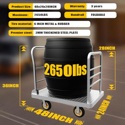 Lomive 2IN1 48"×24" Platform Truck Cart 2650lbs Heavy Duty Flatbed Cart