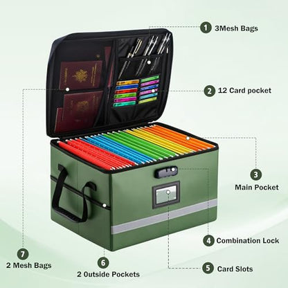 EXLIFBAG Fireproof File Organizer with Lock, 1 Layer - color: Green, size: 1 Layer