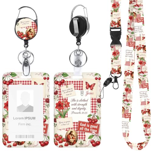 Christian Faith Lanyard with ID Badge Holder and Retractable Badge Reel - color: Faith Strawberry