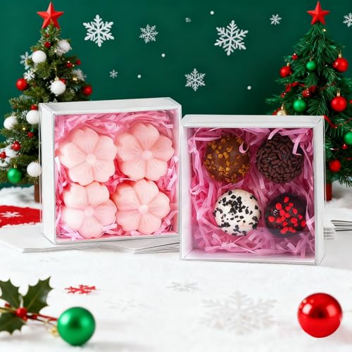 50PCS 4x4x2Inch White Drawer-Style Gift Boxes for Macarons, Cookies, Chocolate Truffles & Donuts - Christmas Party Favors, Holiday Treat Boxes, Bakery Packaging Party Favors&Holiday Celebrate