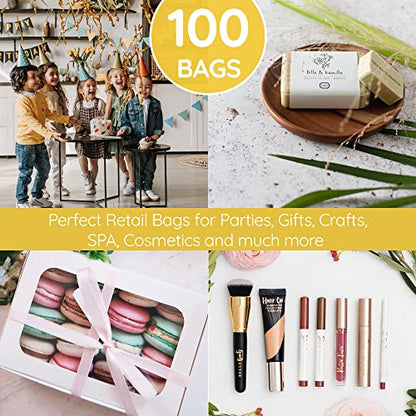Choice Marts 100 Gold Plastic Bags With Handles 9x12 Merchandise Bags - color: Gold