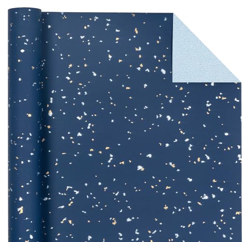 WRAPAHOLIC Navy Blue Wrapping Paper Roll - Mini Roll - 17 Inch x 16.5 Feet - Navy Blue Gold Design with Silky Touch Perfect for Birthday, Wedding, Baby Shower, Holiday - color: Cyan Blue, size: 17 inch x 16.5 feet