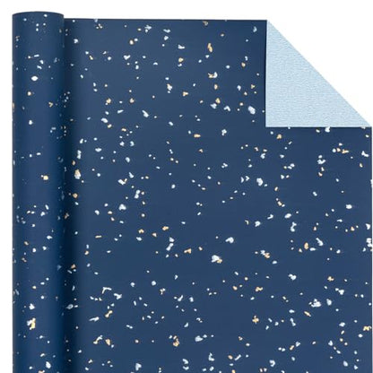 WRAPAHOLIC Navy Blue Wrapping Paper Roll - Mini Roll - 17 Inch x 16.5 Feet - Navy Blue Gold Design with Silky Touch Perfect for Birthday, Wedding, Baby Shower, Holiday - color: Cyan Blue, size: 17 inch x 16.5 feet