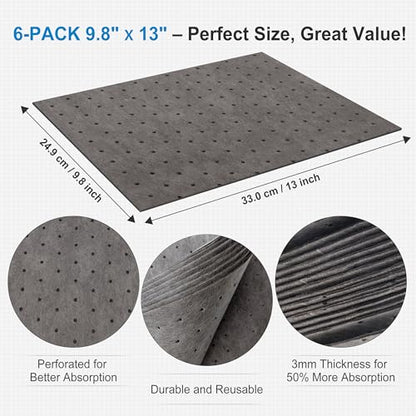 AAwipes Oil Absorbent Pads 9.8" x 13" 20 Packs Universal Multi-Liquid Spill Control Tear-Off Design for Garage, Workshop, Industrial Use Heavy-Duty Grey(OG1013T-20) - size: 10"X13" 20PCS Grey