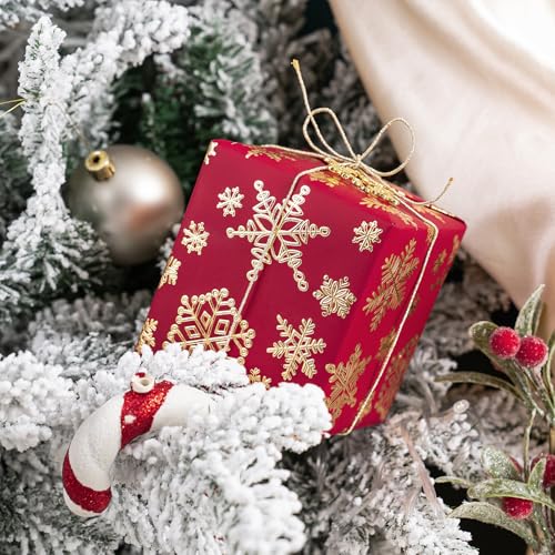 WRAPAHOLIC 30 Inch 3D Kraft Christmas Wrapping Paper - 30 Inch x 16.5 Feet - Gold and Red Snowflake Wrapping Paper with Embossed Perfect for Christmas, Holiday, Party Celebration - color: Christmas Snowflakes - Red & Gold, size: 30 inch x 16.5 feet