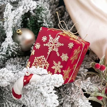 WRAPAHOLIC 30 Inch 3D Kraft Christmas Wrapping Paper - 30 Inch x 16.5 Feet - Gold and Red Snowflake Wrapping Paper with Embossed Perfect for Christmas, Holiday, Party Celebration - color: Christmas Snowflakes - Red & Gold, size: 30 inch x 16.5 feet