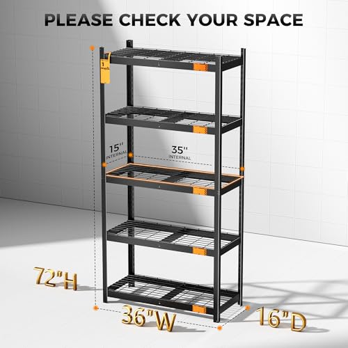 CAMMOO 3500LBS Storage Shelves, 5 Tier Wire Shelf 36" W x 16" D x 72" H - size: 36"W x 16"D x 72"H