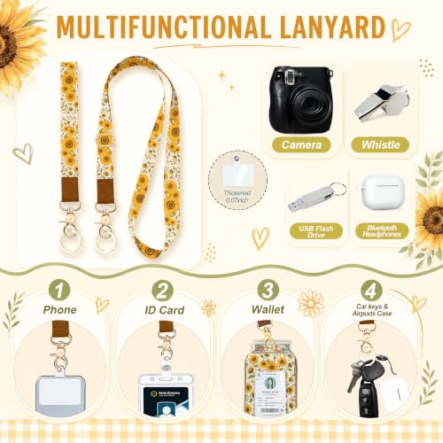 Lanyard Wallet with Lightweight ID Badge Holder, RFID Blocking Card Holder - color: Sunflower Bee