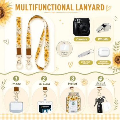 Lanyard Wallet with Lightweight ID Badge Holder, RFID Blocking Card Holder - color: Sunflower Bee