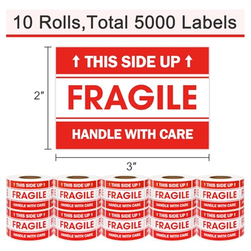 LLIKED 5000 Fragile Stickers 2"x3" for Shipping and Moving - size: 2"x3", style: 10 Rolls,5000 Labels