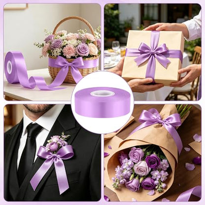 30Yards 1In Lavender Satin Ribbon for Flower Bouquet Wedding Easter Crafts - color: Lavender, size: 1 inch