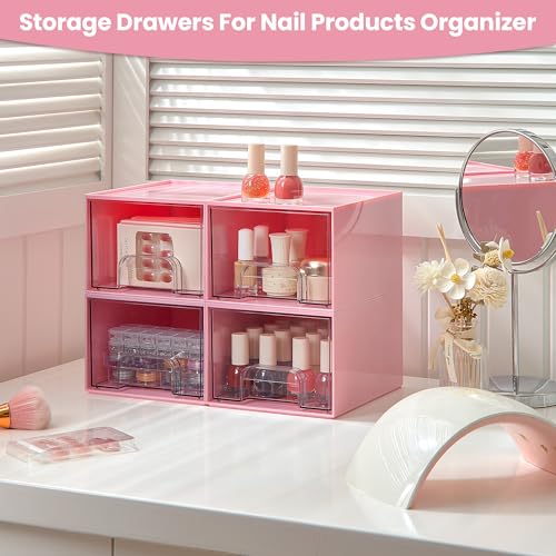 Vtopmart 4 Pack Small Clear Stackable Storage Drawers, Pink - style: Small-4pack-Pink