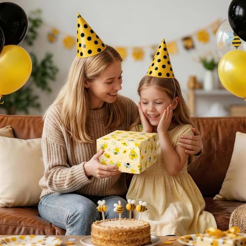 WERNNSAI Bee Daisy Wrapping Paper - 33 ft Honey Bee Wrapping Paper for Kids - color: Bee and Daisy