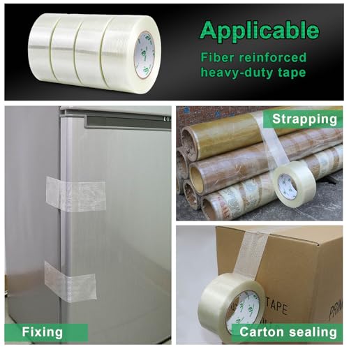 BOMEI PACK Filament Strapping Tape, 5.3 Mil 2 Inch x 60 Yards, Heavy Duty Reinforced Fiberglass Packing Tape, 2 Pack - size: 50mm x 60y/2rolls