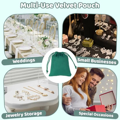 Tapleap 12Pcs Small Jewelry Bags, 3x4” Green Velvet Drawstring Coin Pouch - color: Green, size: 3x4in