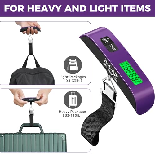 BAGAIL Digital Luggage Scale, 110lbs Hanging Baggage Scale with Backlit LCD Display, Portable Suitcase Weighing Scale, Travel Luggage Weight Scale with Hook, Strong Straps for Travelers - color: Purple